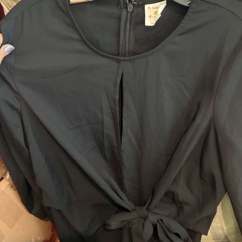 Office Siren LBD Tie Front Keyhole Mini Dress Womens Size M Black Whimsigoth - Picture 6 of 8